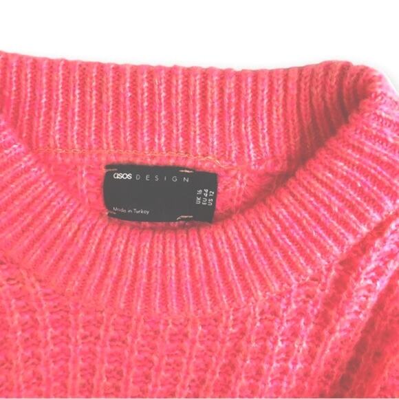 ASOS Women's Design Boxy Balloon Sleeve Pullover Sweater 12 Pink Waffle Knit - Picture 5 of 14